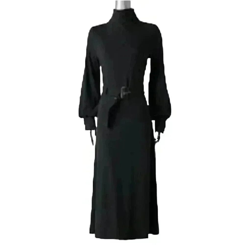 Simply Vera Vera Wang Black Turtleneck Long Sleeve Maxi Dress with Belted Waist